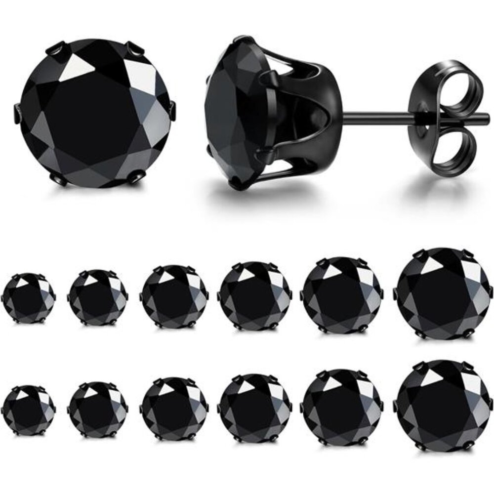 Black Stud Earrings for Men Stainless Steel Mens Earrings Trendy